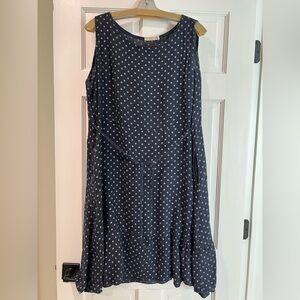 Anthropologie Navy Polka Dot Sleeveless Maxi Dress linen Italy size XL